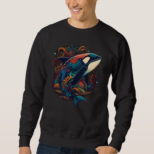Sweatshirt Colourful mystical orca whale watching dolphin pot (Devant)