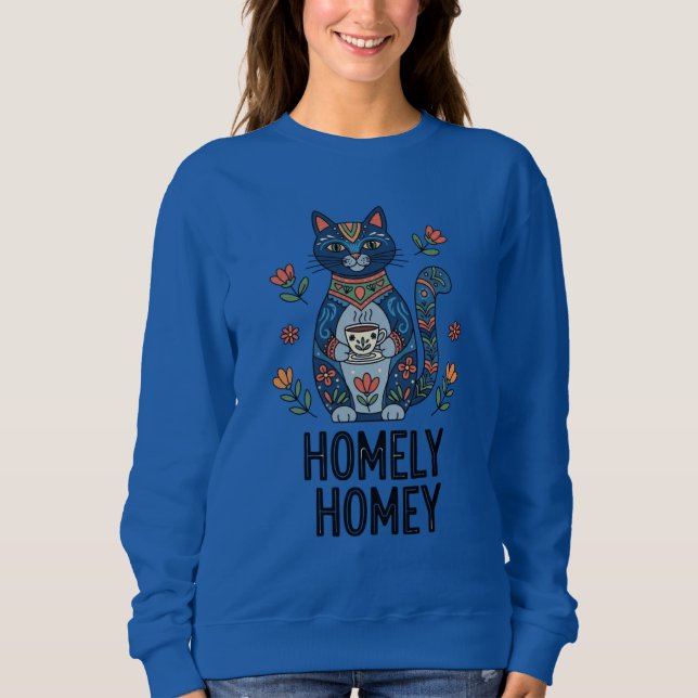 Sweatshirt Conception de chat bleu chaleureux (Devant)