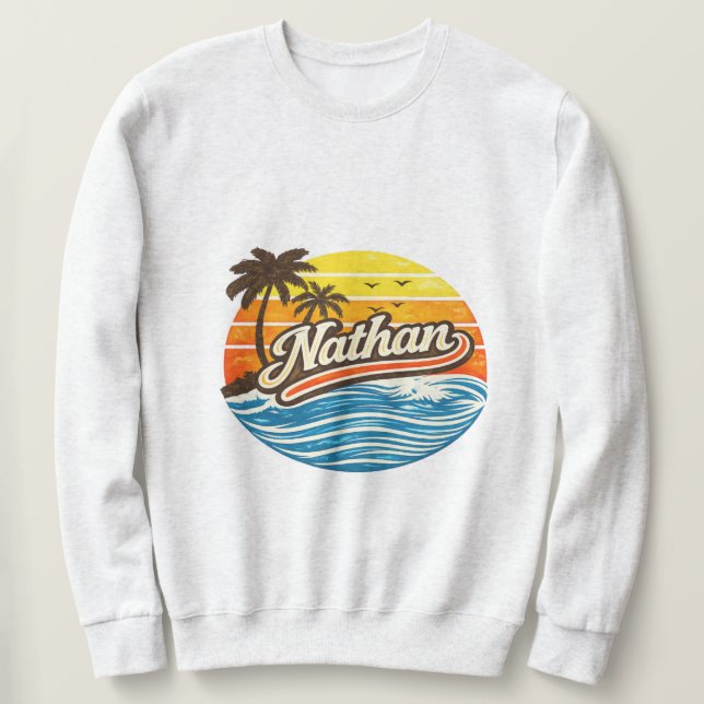 Sweatshirt Conception de nom Nathan Retro Sunset (Design devant)