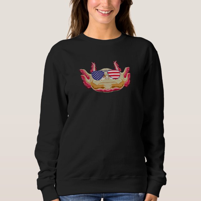 Sweatshirt Cool Axolotl Portant Drapeau Usa Lunettes de solei (Devant)