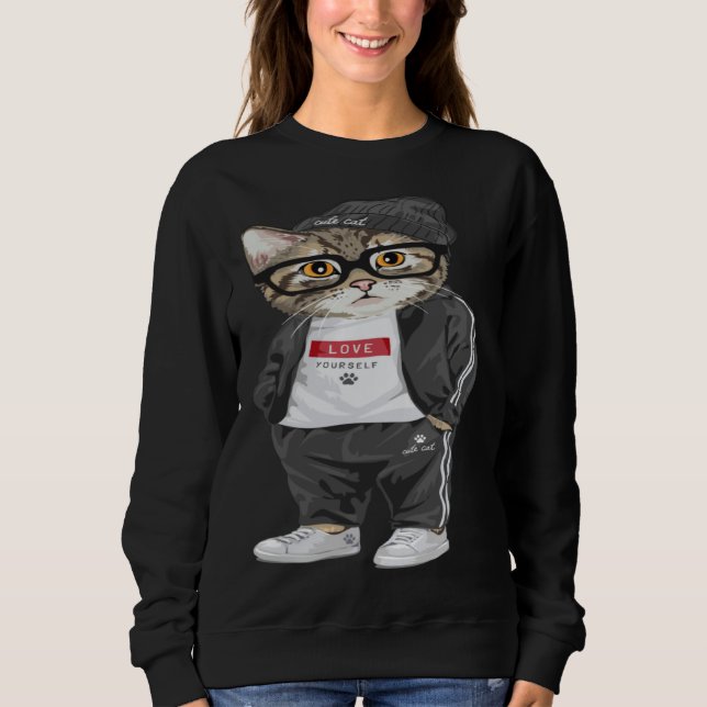 Sweatshirt Cool Cat Urban Style Cute Cats (Devant)