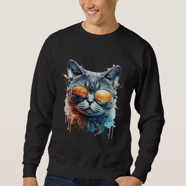 Sweatshirt Cool Cat with Sunglasses (Devant)