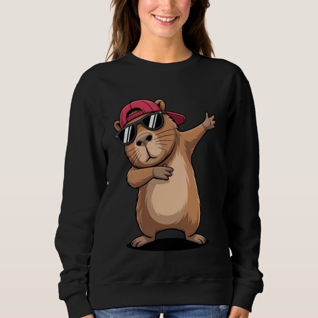 Sweatshirt Cool Dabbing Capybara Cartoon Animal Design (Devant)