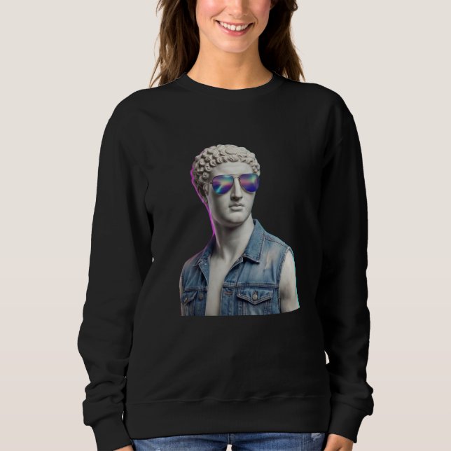 Sweatshirt Cool Greek Statue with Sunglasses & Denim Vest Swe (Devant)