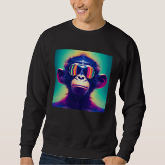 Sweatshirt Cool Hipster Colorful Monkey Illustration Graphic 