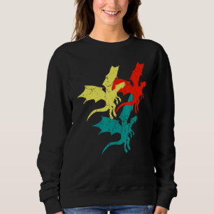 Sweatshirt Cool Retro Dragon Flame Speying Flying Mythical Cr