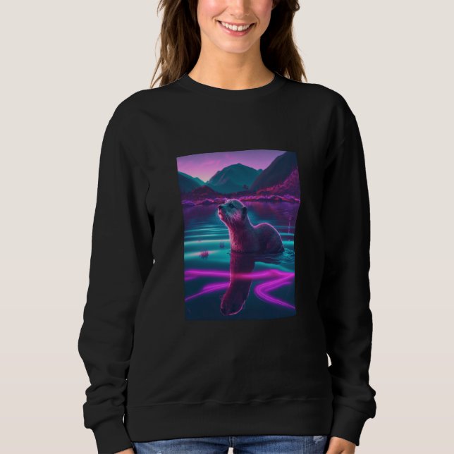 Sweatshirt Cool Sea Otter Synthwave Wandering Otter  2 (Devant)