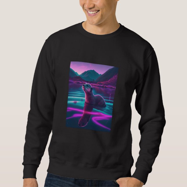 Sweatshirt Cool Sea Otter Synthwave Wandering Otter  2 (Devant)