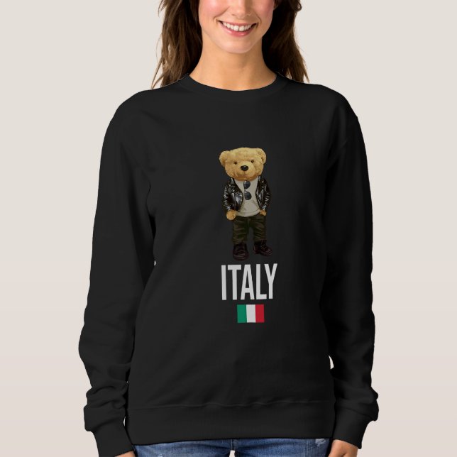 Sweatshirt Cool Teddy Bear in Italy Style Illustration Graphi (Devant)