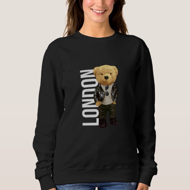 Sweatshirt Cool Teddy Bear in London Style Illustration Graph (Devant)