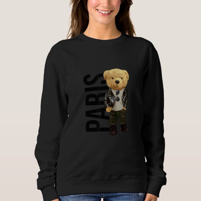 Sweatshirt Cool Teddy Bear in Paris France Illustration Graph (Devant)