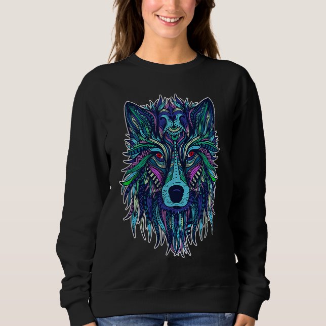 Sweatshirt COOL WOLF  for wolves  TRIBAL PATTERN (Devant)