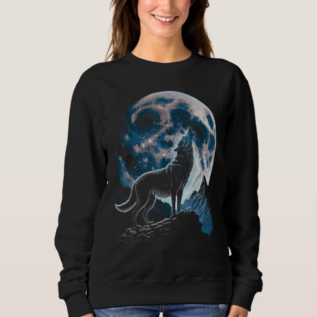 Sweatshirt Cool Wolf Howling At The Moon - Wolf Lover (Devant)