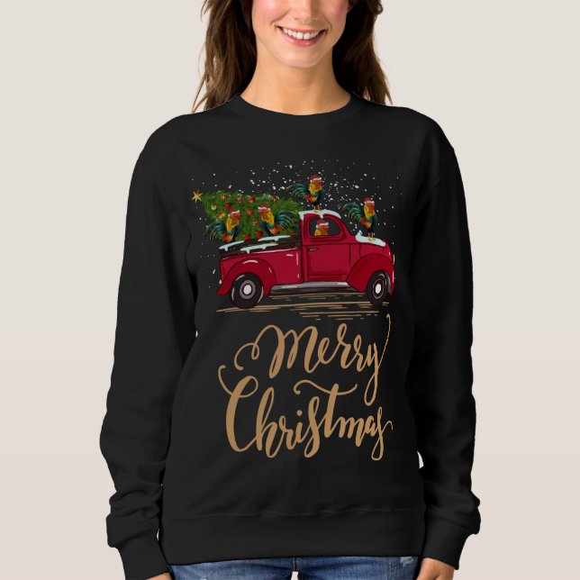 Sweatshirt Coq Conduite de Noël Arbre Rouge Coq de camion X (Devant)
