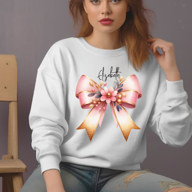 Sweatshirt Coquette Aesthétique Pink Bow Nom personnalisé Swe (Créateur téléchargé)