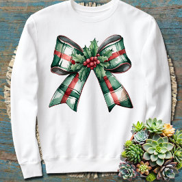 Sweatshirt Coquette Christmas Bow Holly Feuille Tartan Plaid