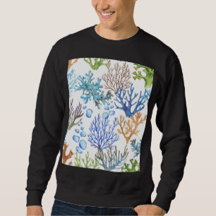 Sweatshirt Coraux dessinés à la main : motif sous-marin.