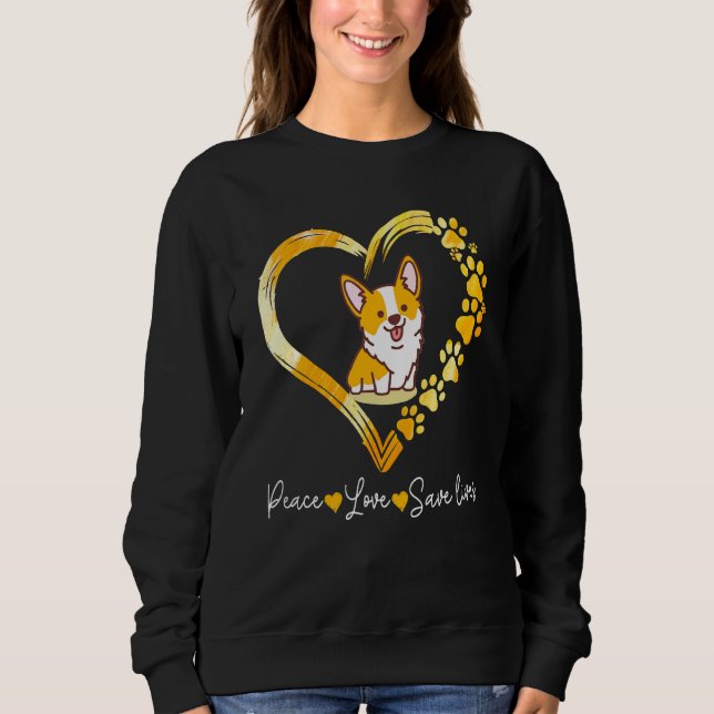 Sweatshirt Corgi Mignons Avec Coeur Sauver Des Vies (Devant)