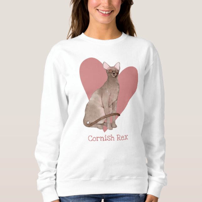 Sweatshirt Cornouailles Rex Chat Aquarelle Kitty Coeur rose (Devant)