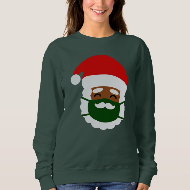 Sweatshirt coronavirus masque visage noir père Noël noël (Devant)