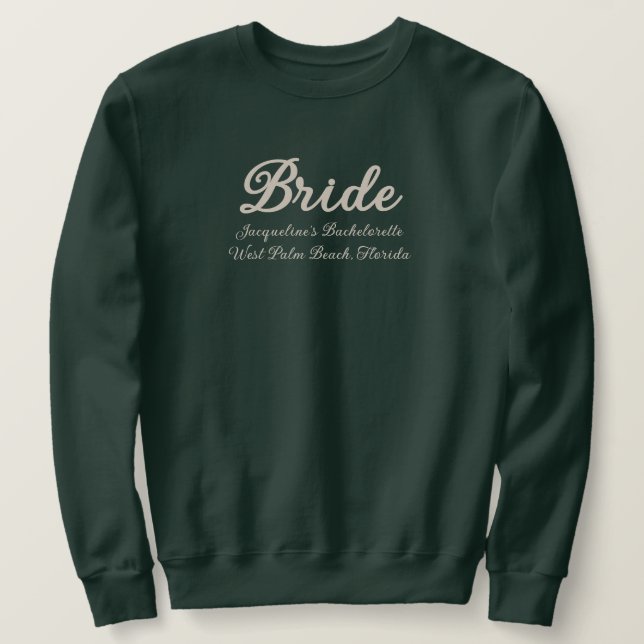 Sweatshirt Correspondance de mariée verte et beige Bacheloret (Design devant)