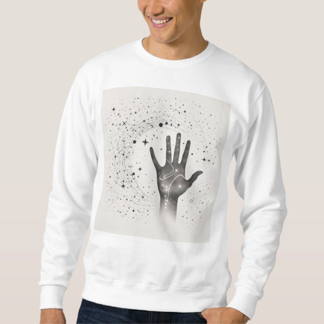 Sweatshirt Cosmic Hand in Starry Galaxy – Surreal Spiritual S (Devant)