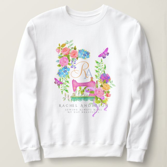 Sweatshirt Coudre le ruban de carbone Floral Monogramme blanc (Design devant)