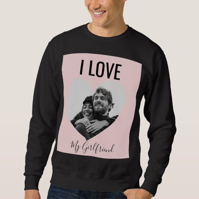 Sweatshirt Couple Photo Personnalisé Coeur Rose Noir (Devant)