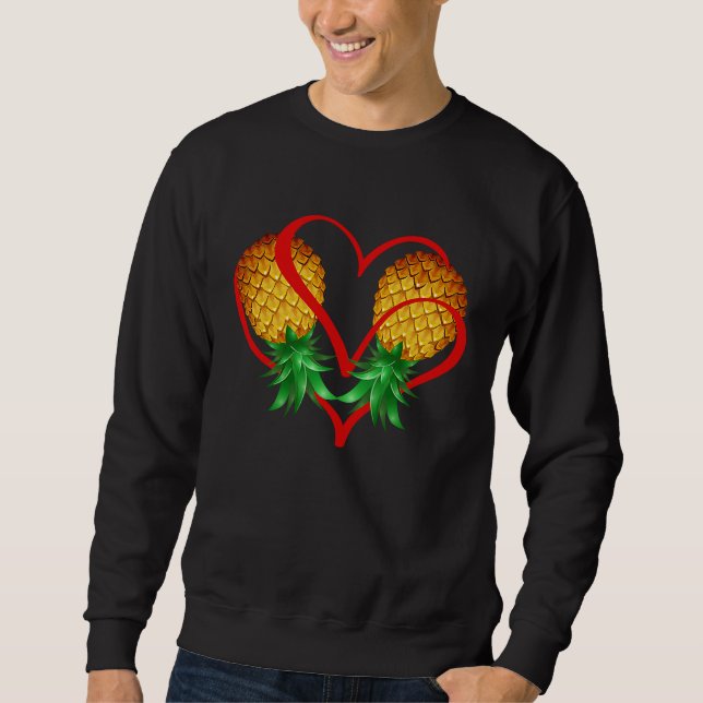Sweatshirt Couple Swinger Upside Down Pineapple with Red Hear (Devant)