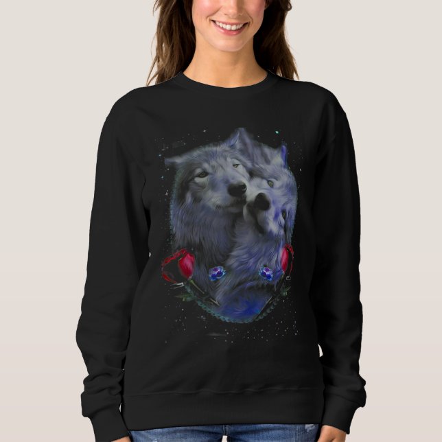 Sweatshirt Couple Wolf - Rose Flower (Devant)
