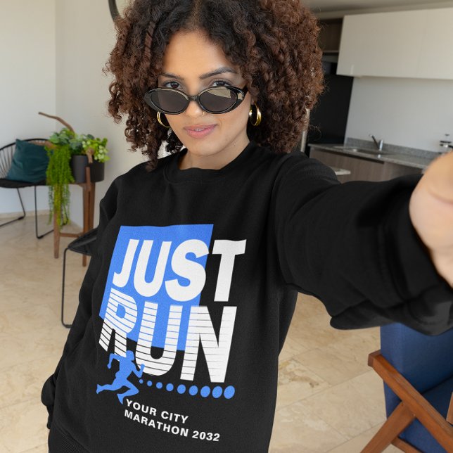 Sweatshirt Courez juste Blue Marathon Coureur de course fémin (Just Run Blue Marathon Runner Race Women's Dark Sweatshirt)