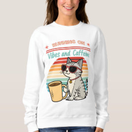 Sweatshirt Courir sur Vibes et Caféine - Cool Cat Retro