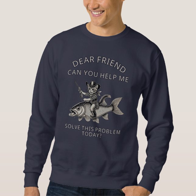 Sweatshirt Cowboy cat chevauchant un poisson (Devant)
