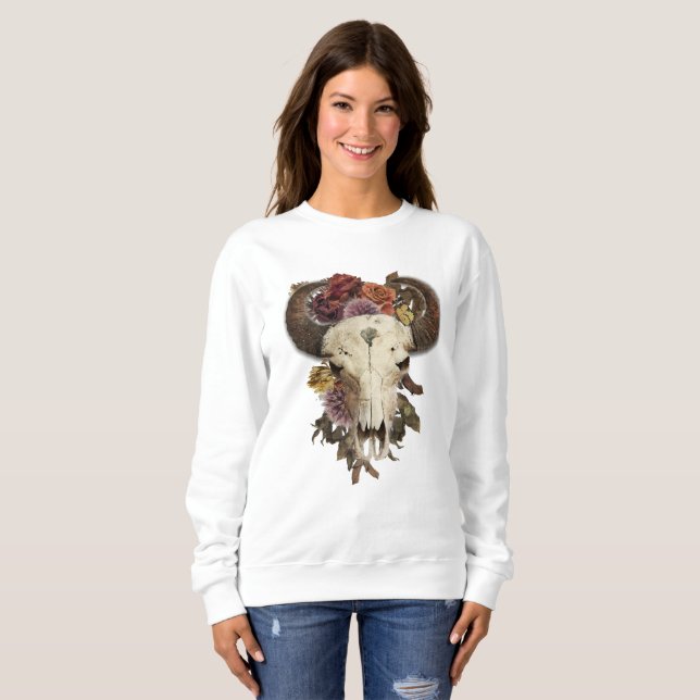 Sweatshirt Cowgirl Floral Bison Animal Horned Skin (Devant entier)