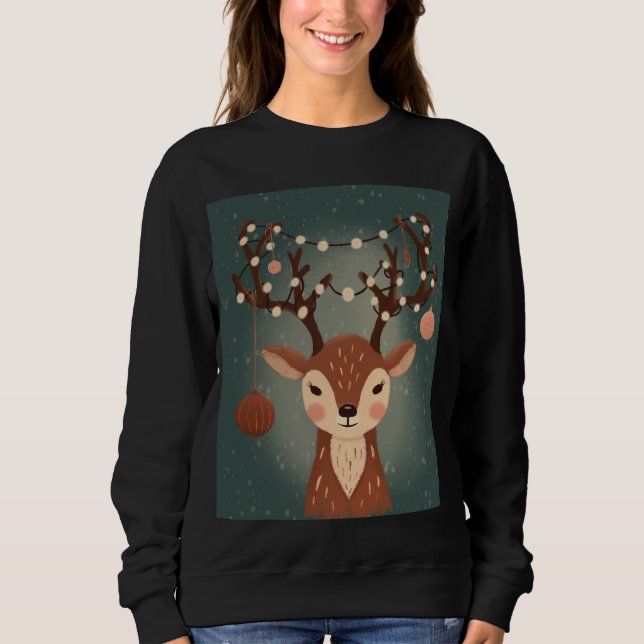 Sweatshirt Cozy Christmas Deer with Ornaments and Lights (Devant)