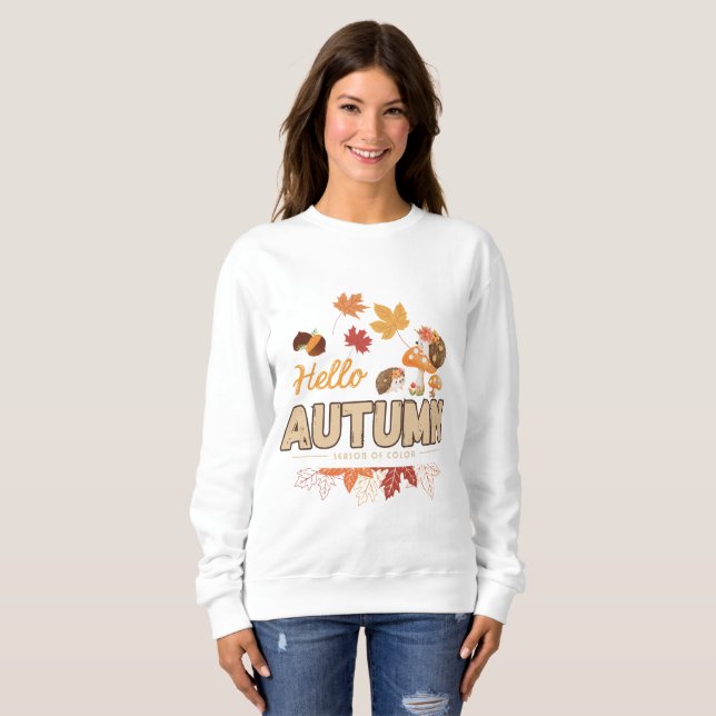 Sweatshirt  Cozy Fall Vibes with Hedgehogs & Mushrooms (Devant entier)