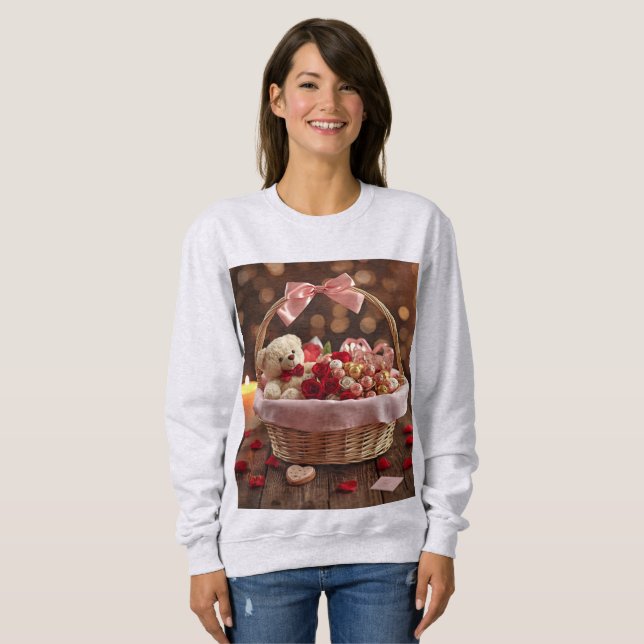 Sweatshirt Cozy Teddy Rose Basket Romantic Valentine (Devant entier)