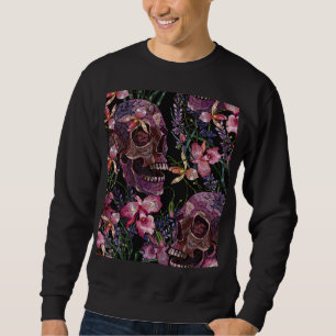 Sweatshirt Crâne brodé : Motif gothique de l'orchidée