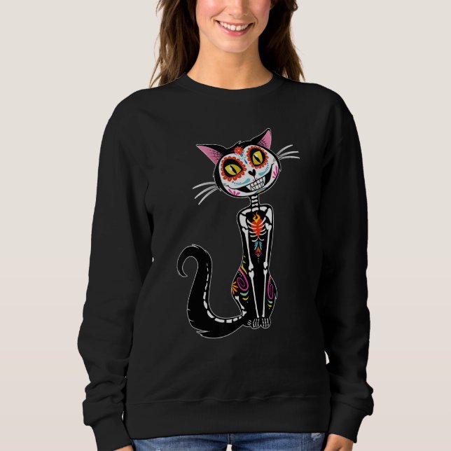 Sweatshirt Crâne de sucre de chat Dia De Los Muertos Jour des (Devant)