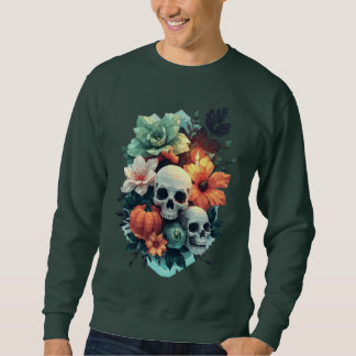 Sweatshirt Crâne floral à tête double avec Citrouille