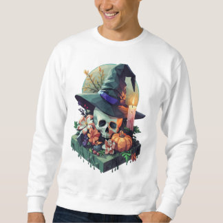 Sweatshirt Crâne floral portant Sorcière Casquette Pixel Art