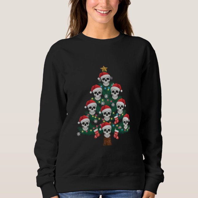 Sweatshirt Crâne sapin de Noël Pyjama Cool Skeleton Père Noël (Devant)