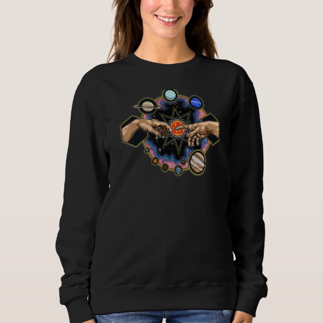 Sweatshirt Création D'Adam Système Solaire Michelangelo Mains (Devant)
