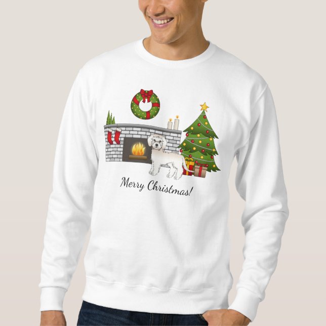 Sweatshirt Crème Mini Goldendoodle - Salle de Noël Festive (Devant)