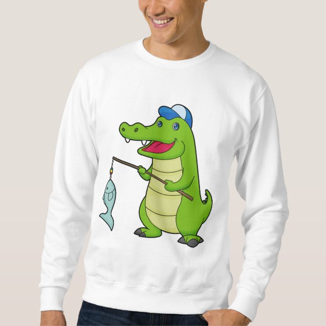 Sweatshirt Crocodile Pêche Pêcheur Pêcheur canne à pêche (Devant)