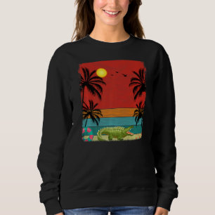 Sweatshirt Crocodiles Graphiques Rétro Arbre De Cocotiers De