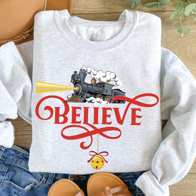 Sweatshirt CROYEZ Noël Express train famille jumelage (Believe Christmas Express Train + Jingle Bell, cute Christmas sweater, red, gold, swirl, north pole )
