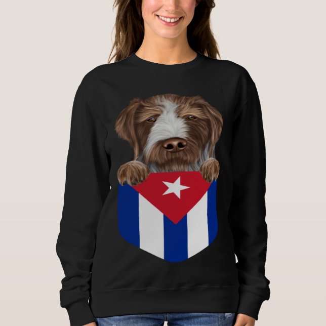Sweatshirt Cuba Flag German Wirehaired Pointer Dog In Pocket (Devant)