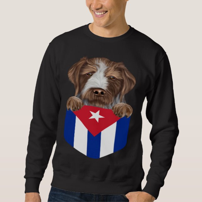 Sweatshirt Cuba Flag German Wirehaired Pointer Dog In Pocket (Devant)