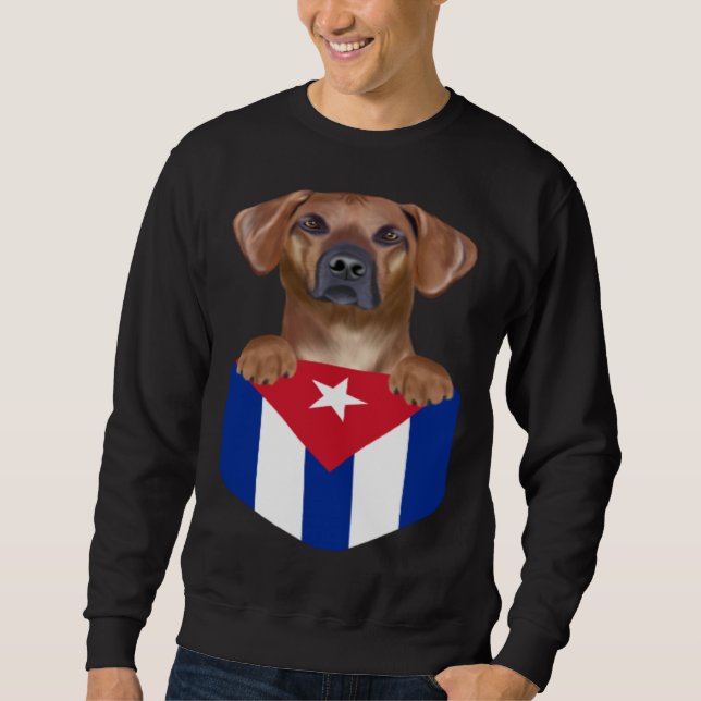 Sweatshirt Cuba Flag Rhodesian Ridgeback Dog In Pocket (Devant)